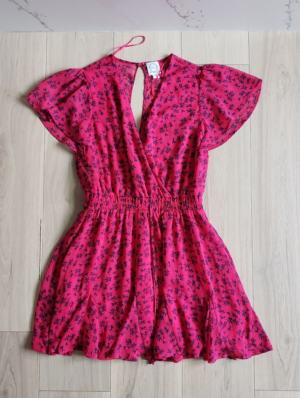 Blue Rain Hot Pink Floral Wrap Romper